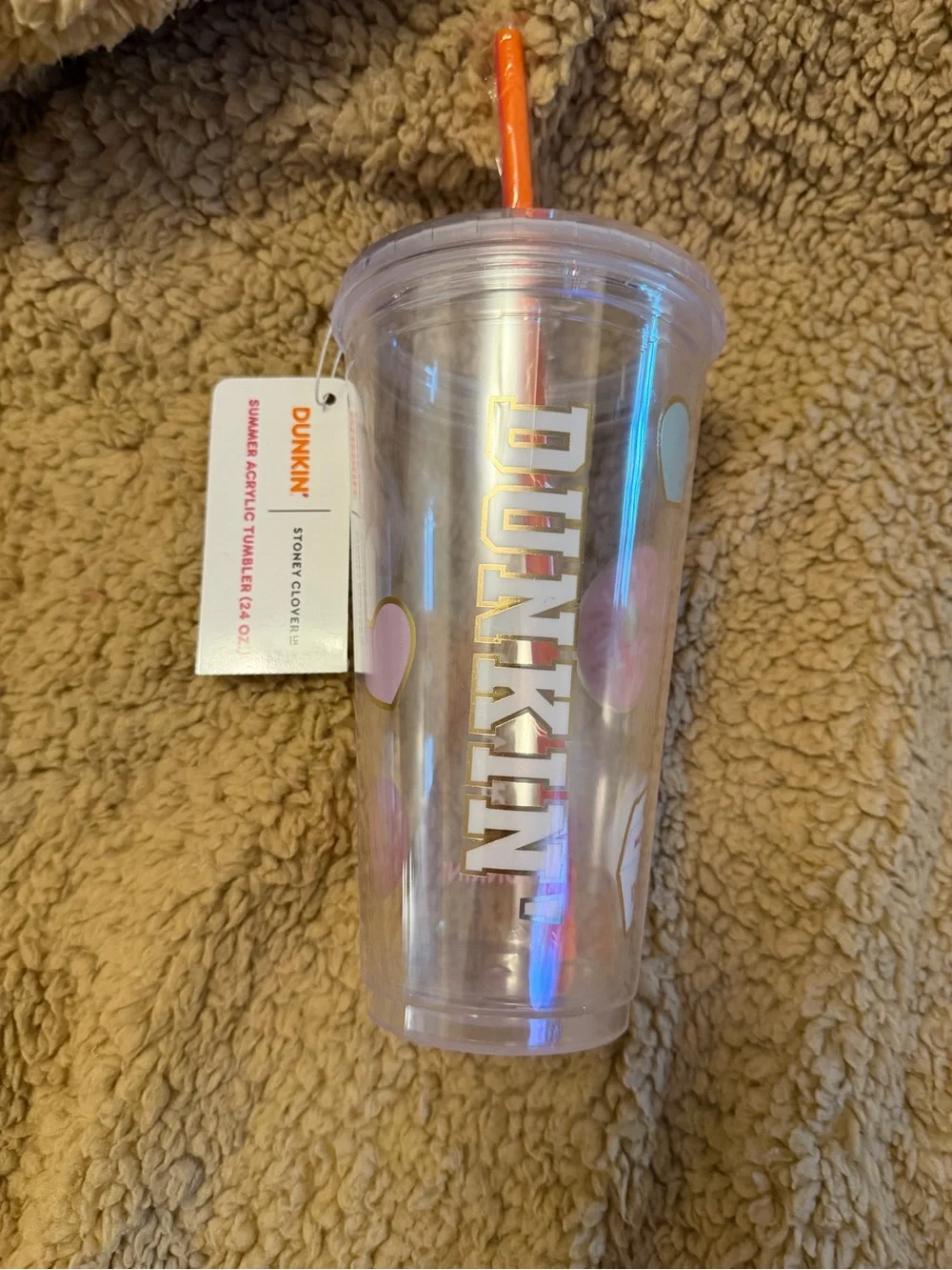 Dunkin® Clear Pink Accent Acrylic Tumbler with Straw
